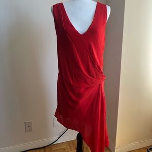 HauteHippie Red Silk Asymmetric Drape Dress